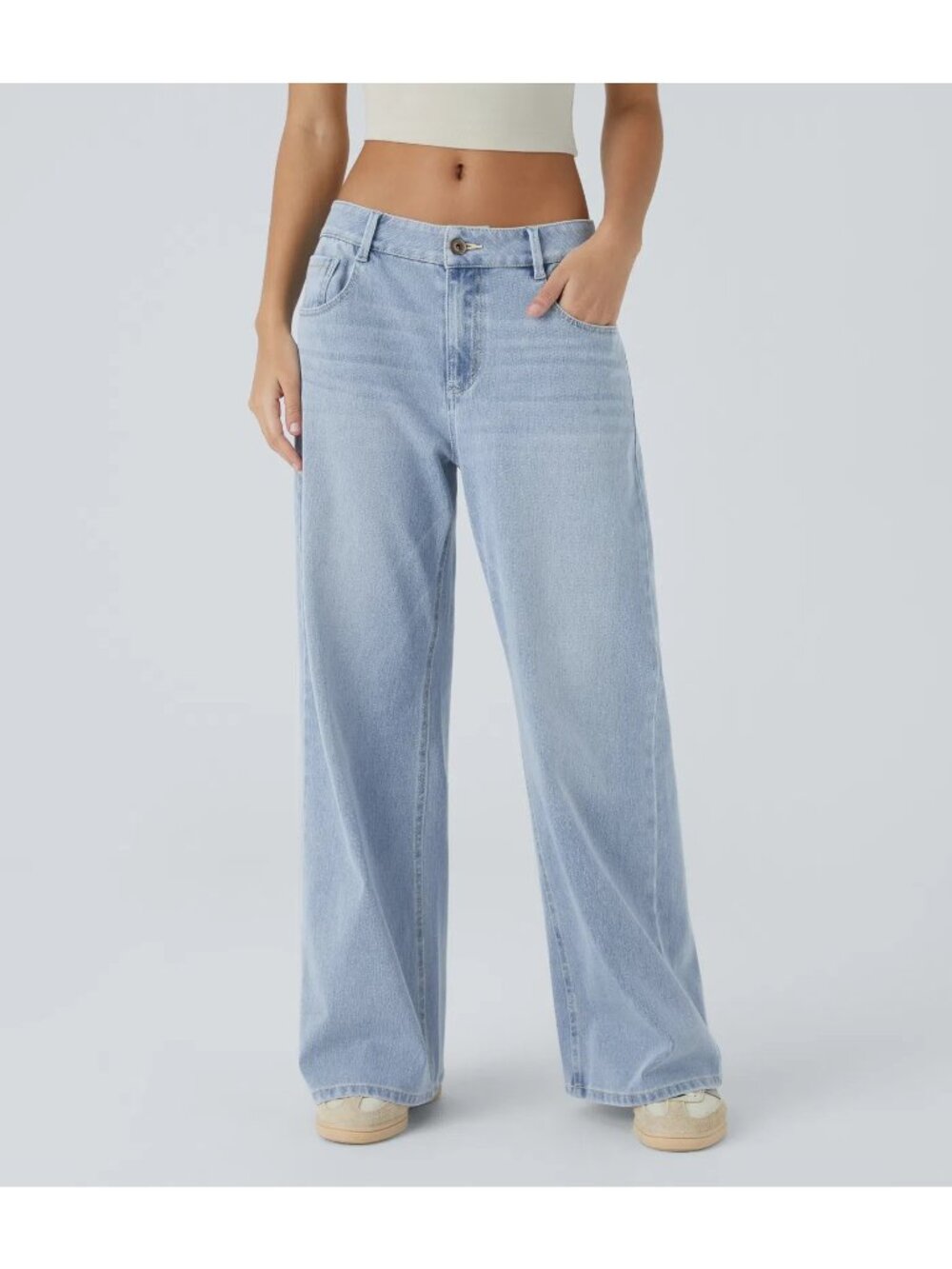 Halara Women's Flex™ Low Rise Baggy Wide Leg Jeans Light Azure Size XL NWOT